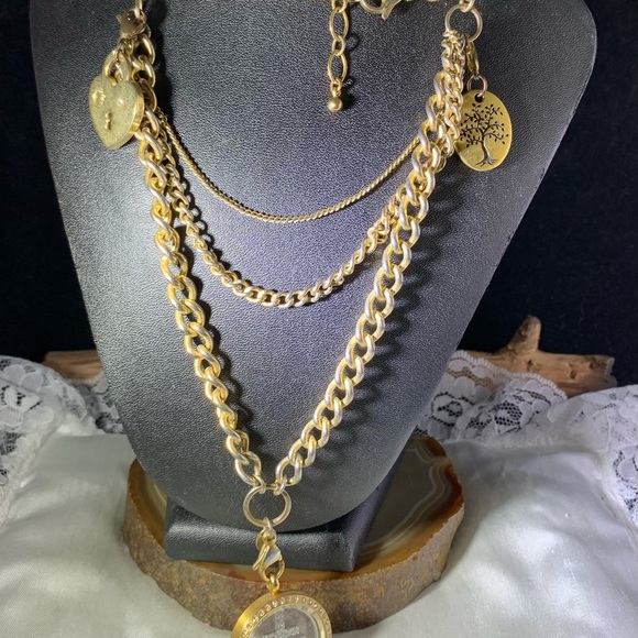 Origami Owl Gold Locket Necklace with Cross and Gem Accents - Picture 3 of 8